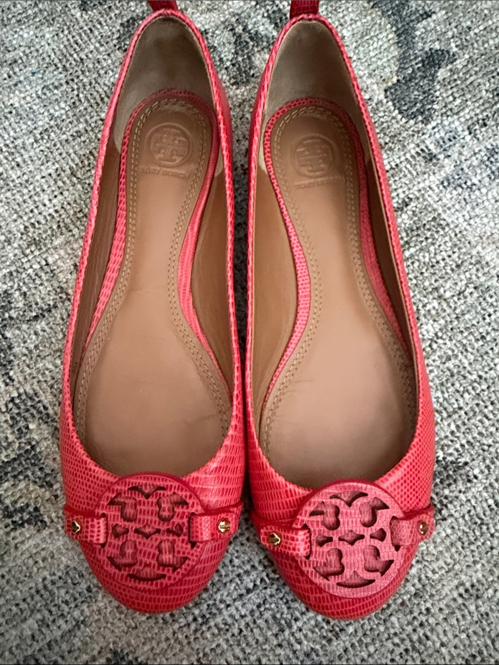 Tory Burch Coral Textured Logo Ballet Flats